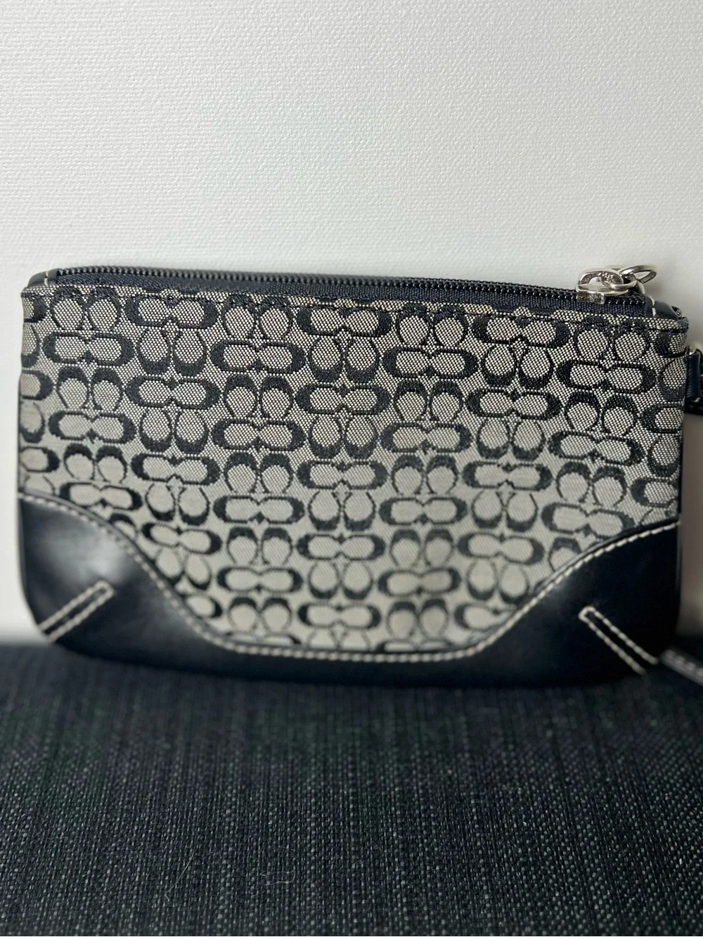 Coach Black and Gray Signature Canvas Wristlet- No Hang Tag